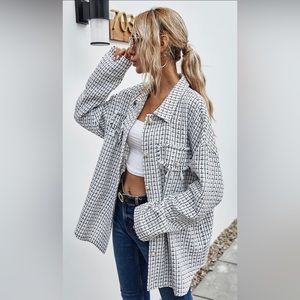 Plaid Drop Shoulder Tweed Jacket